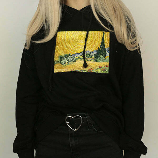 Wheat Field with Cypresses Hoodie - Y2K Grunge Harajuku Style for Fall Fashion