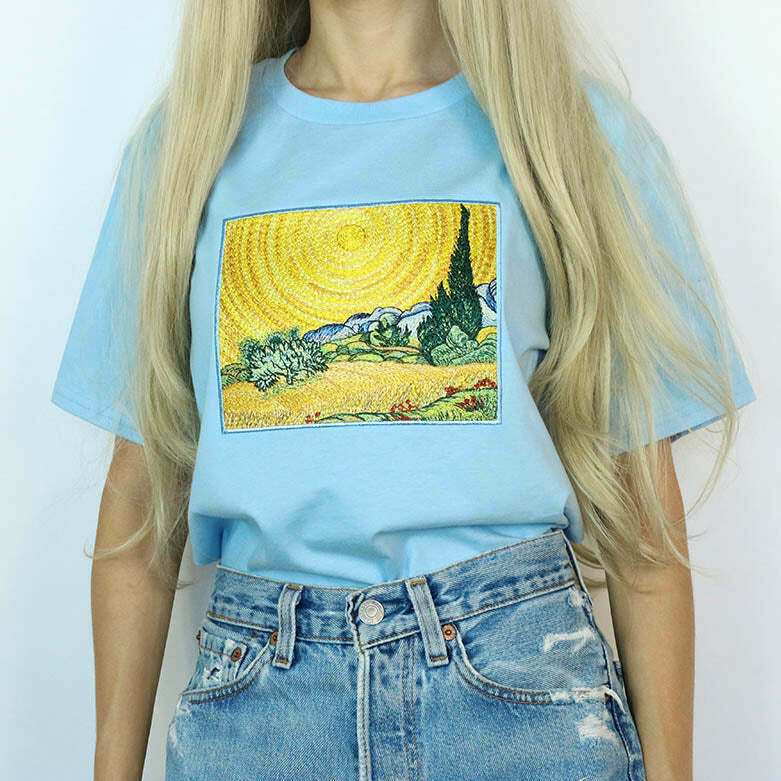 Wheat Field with Cypresses Tee - Y2K Fashion Inspired Grunge Art for Trendy Outfits