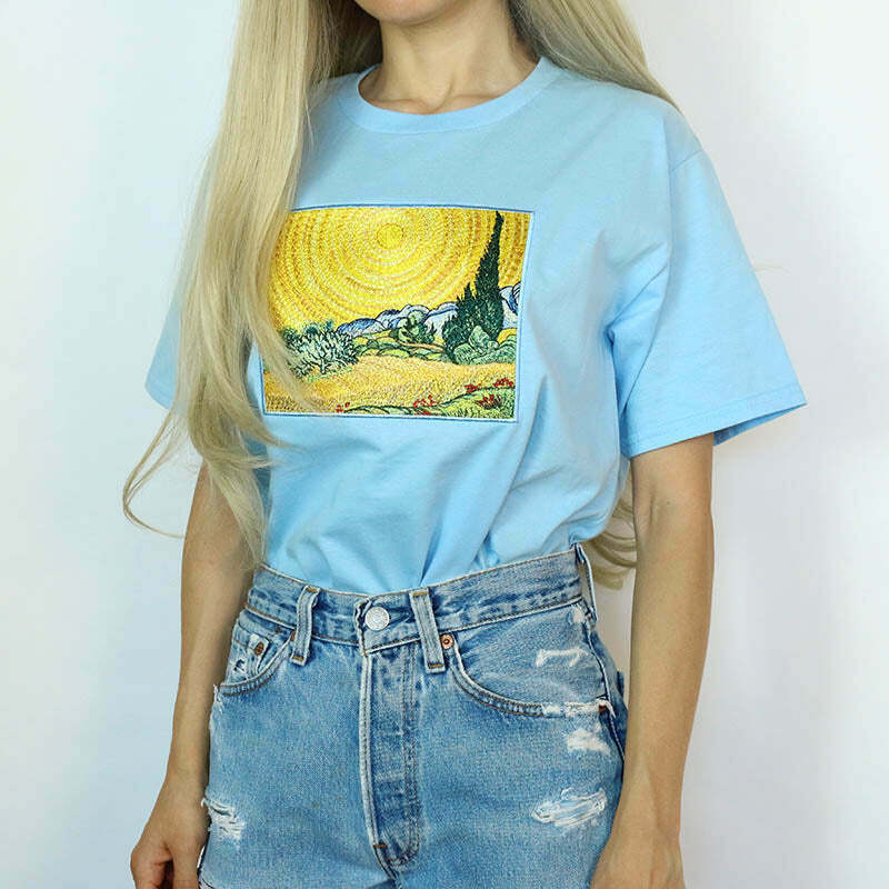 Wheat Field with Cypresses Tee - Y2K Fashion Inspired Grunge Art for Trendy Outfits