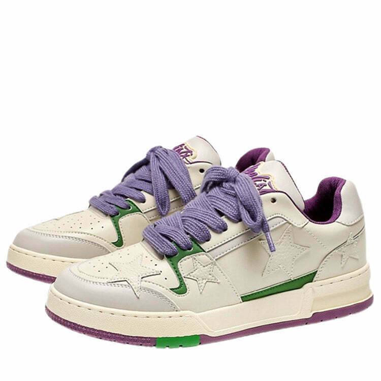 White & Purple Aesthetic Star Sneakers for Y2K Fashion, Preppy Style & Trendy Outfits