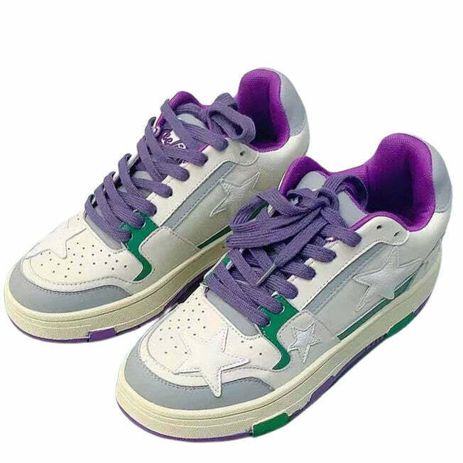 White & Purple Aesthetic Star Sneakers for Y2K Fashion, Preppy Style & Trendy Outfits