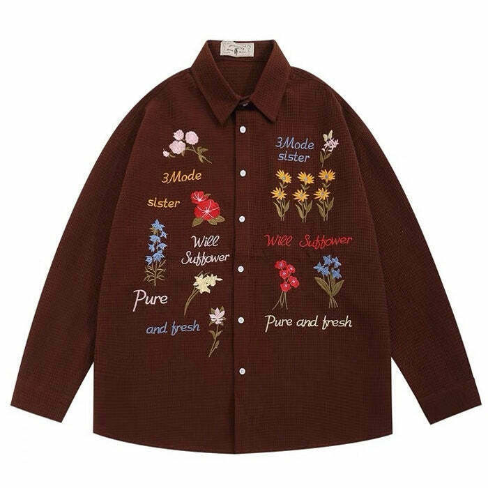 Wildflowers Embroidery Shirt - Y2K Style Fashion for Skaters, Hippies, and Grunge Lovers