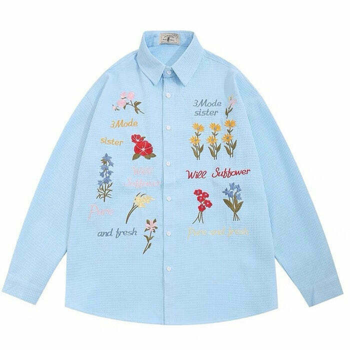 Wildflowers Embroidery Shirt - Y2K Style Fashion for Skaters, Hippies, and Grunge Lovers