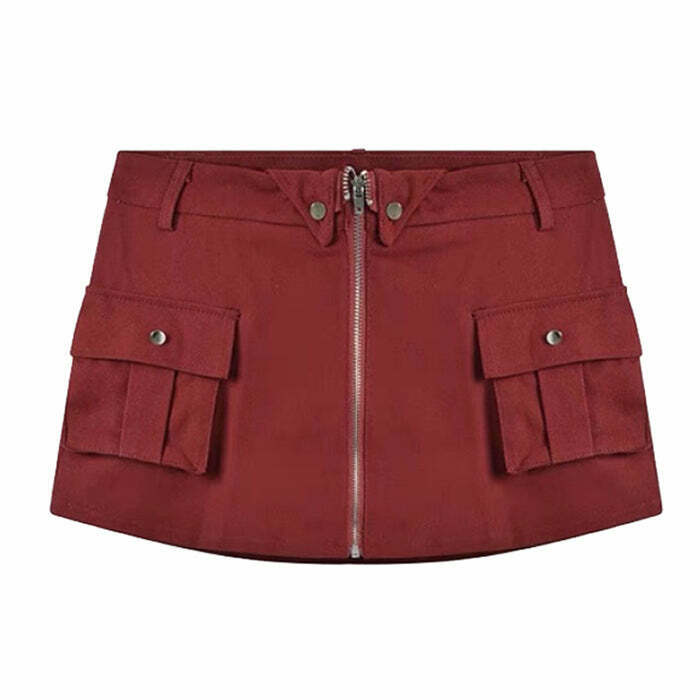 Wine Red Zip Front Mini Skirt - Trendy Y2K Style for Fashion-Forward Outfits in 2024