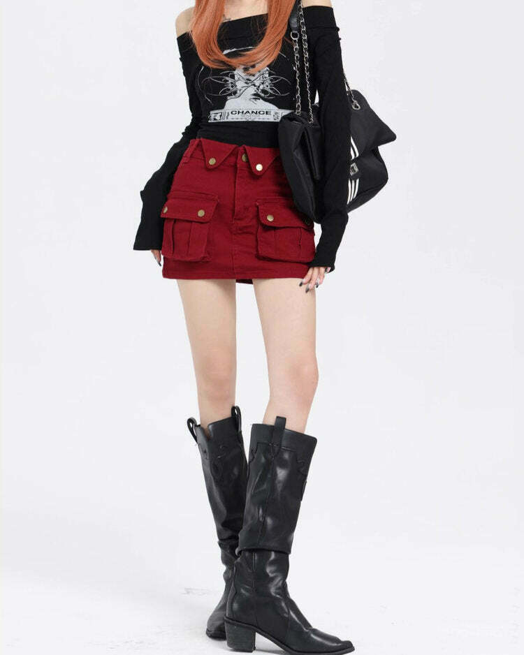 Wine Red Zip Front Mini Skirt - Trendy Y2K Style for Fashion-Forward Outfits in 2024