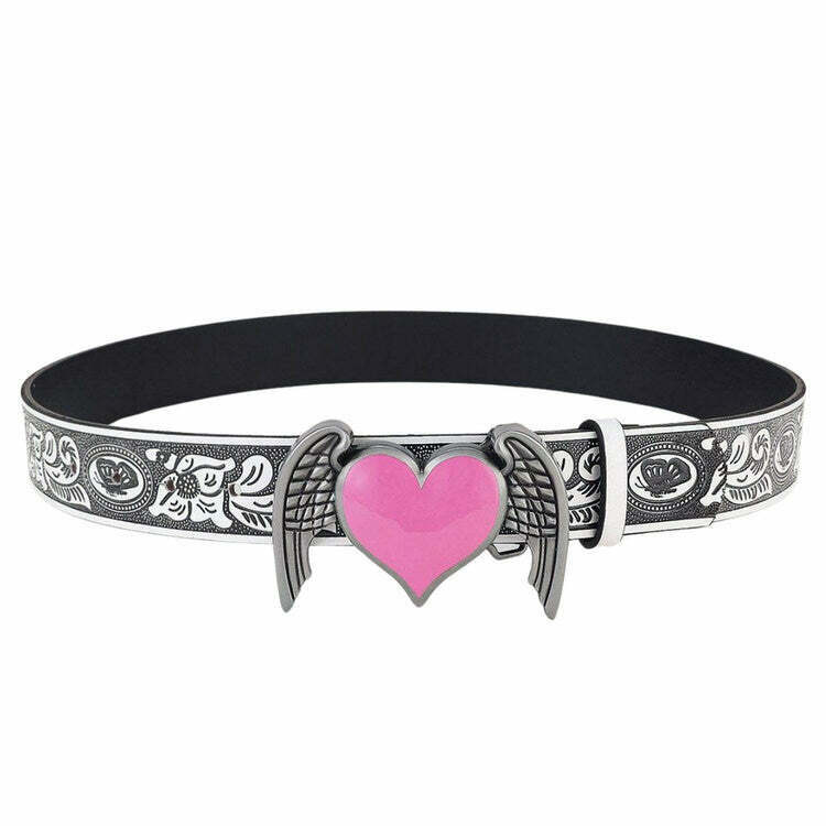 Y2K Aesthetic Angel Wings Heart Belt - Trendy Y2K Fashion for Stylish Outfits