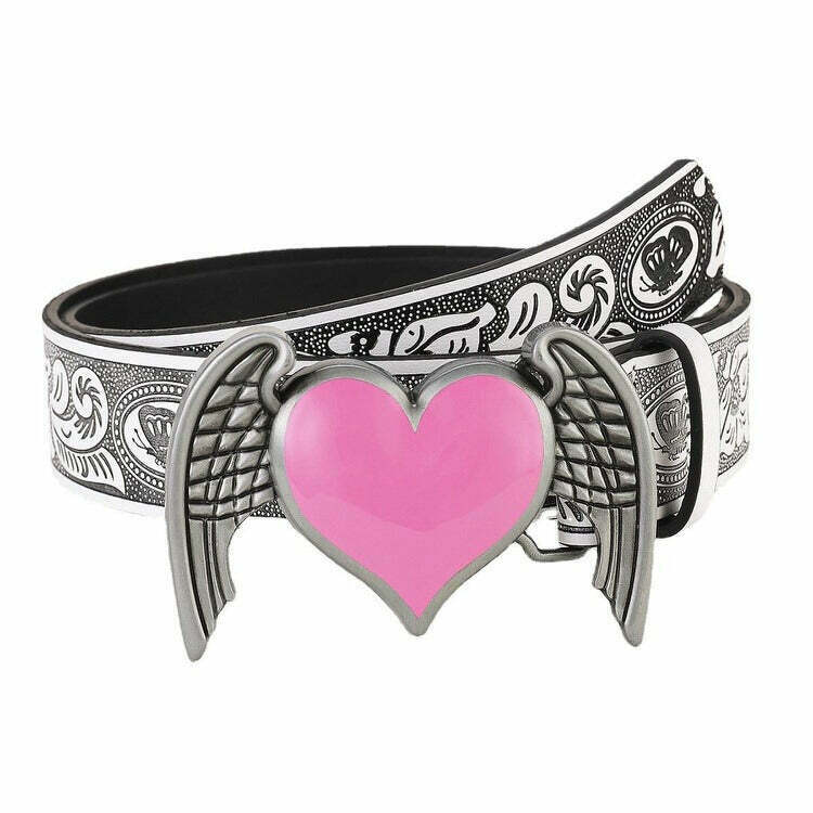 Y2K Aesthetic Angel Wings Heart Belt - Trendy Y2K Fashion for Stylish Outfits