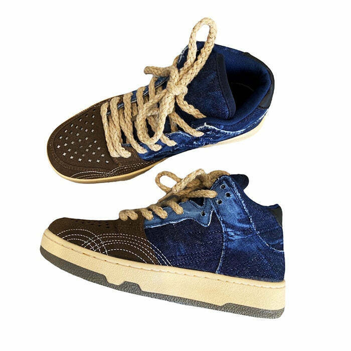 Y2K Aesthetic Denim Sneakers for Trendy 90s Style Outfits and Fashionable Winter Looks