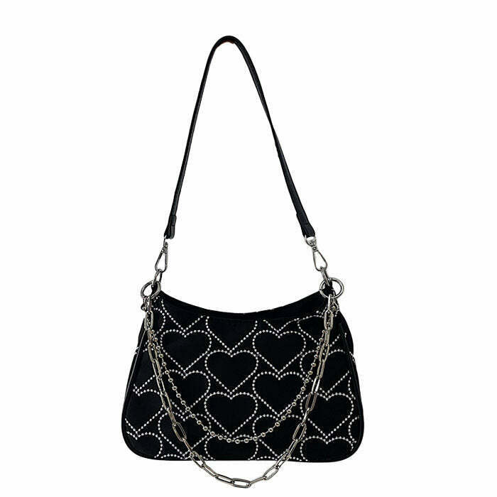 Y2K Aesthetic Heart Print Chain Bag - Trendy 90s Inspired Fashion Nova Style