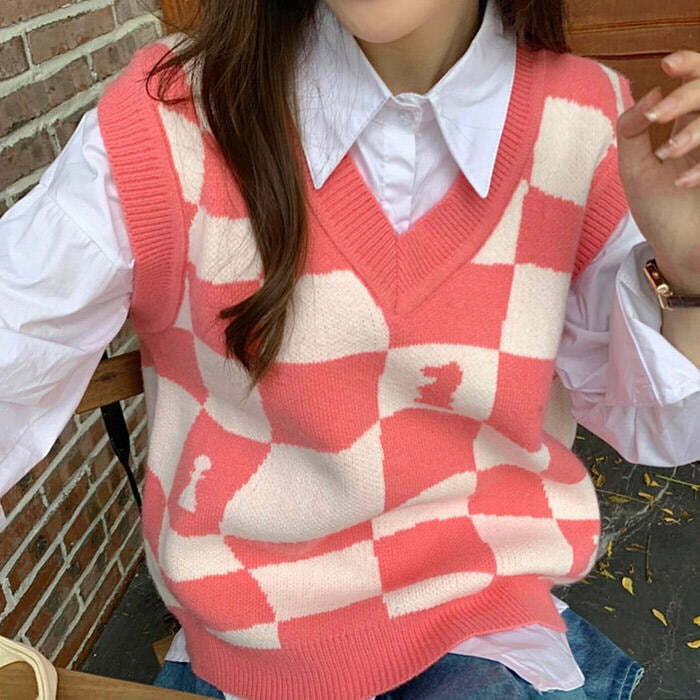 Y2K Chess Board Vest - Trendy Roblox Style Fashion for Gen Z & Bimbo Fashion Lovers