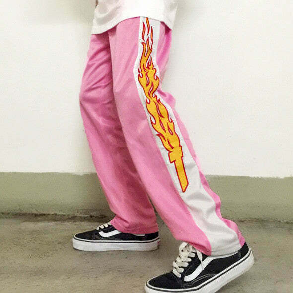 Y2K Flames Pants - Trendy Grunge Core Fashion for TikTok & Office Style Enthusiasts