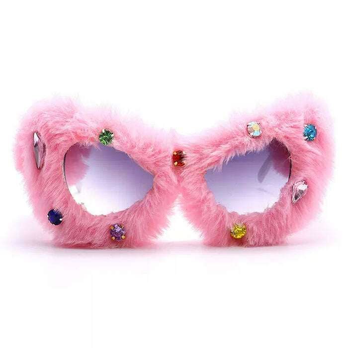 Y2K Fuzzy Rhinestone Glasses for Trendy 2000s Style - Perfect for Y2K Fashion Lovers