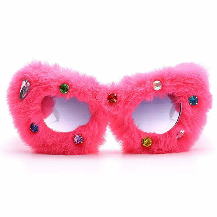 Y2K Fuzzy Rhinestone Glasses for Trendy 2000s Style - Perfect for Y2K Fashion Lovers