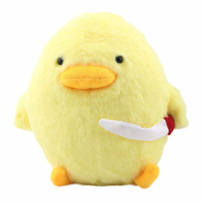 Y2K-Inspired Duck Plush Toy with Knife - Trendy Grunge Aesthetic for Fashion Lovers