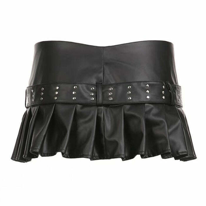 Y2K Leather Micro Skirt - Trendy Alt Style for Skater Outfits & Cyber Fashion