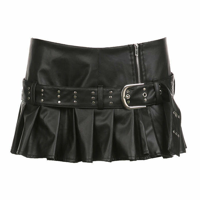 Y2K Leather Micro Skirt - Trendy Alt Style for Skater Outfits & Cyber Fashion