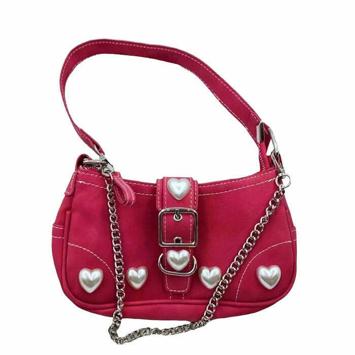 Y2K Pearl Heart Bag - Trendy Grunge Style Accessory for Fashion-Forward Looks