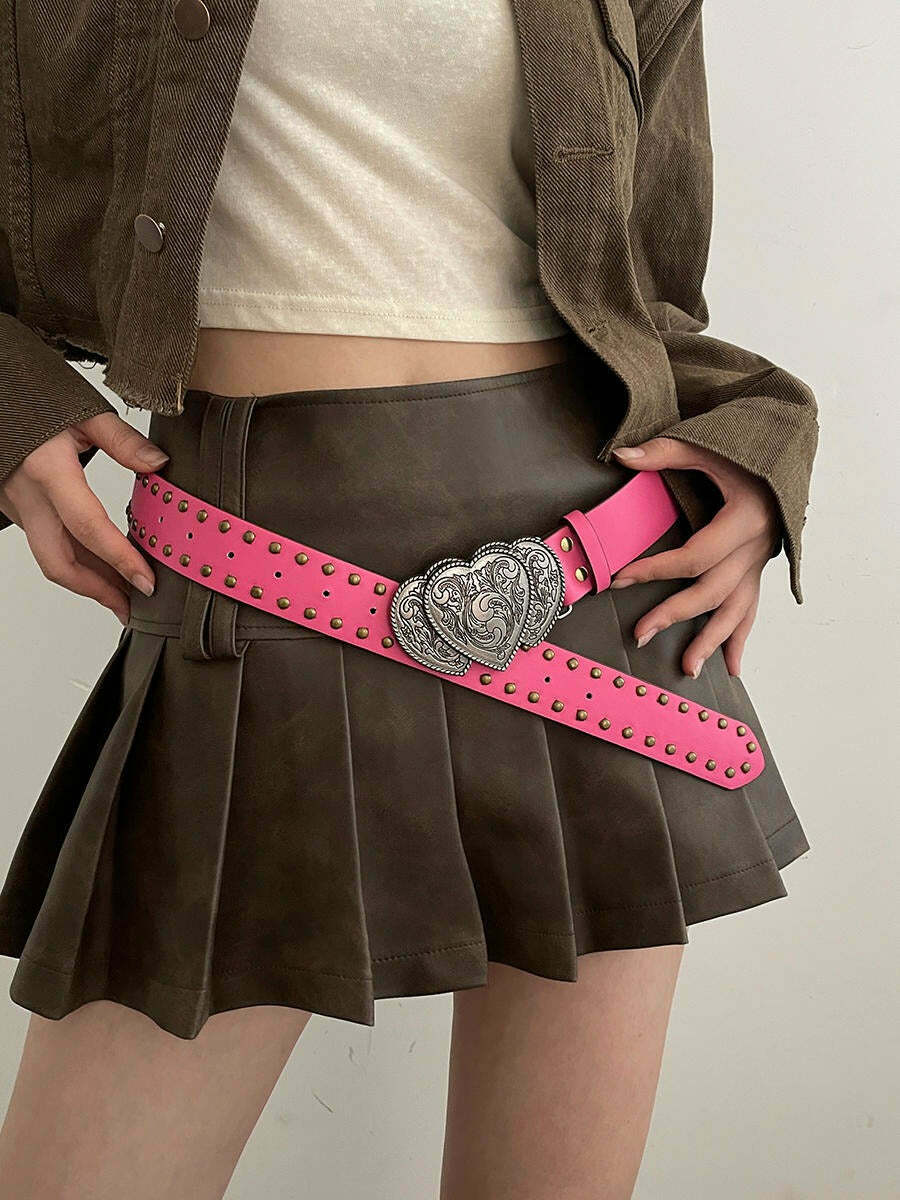 Y2K Pink Double Heart Belt - Trendy Retro Futurism Accessory for Stylish Y2K Outfits