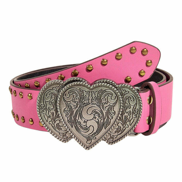 Y2K Pink Double Heart Belt - Trendy Retro Futurism Accessory for Stylish Y2K Outfits