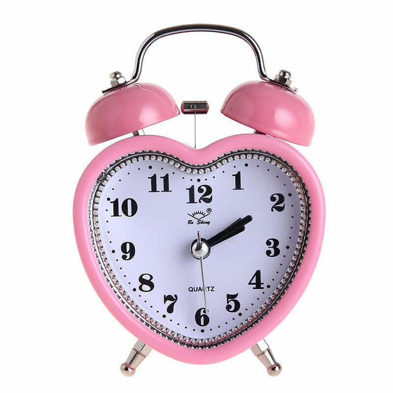 Y2K Retro Heart Twin Bell Alarm Clock - Perfect for Fashionable Y2K Outfits & Decor