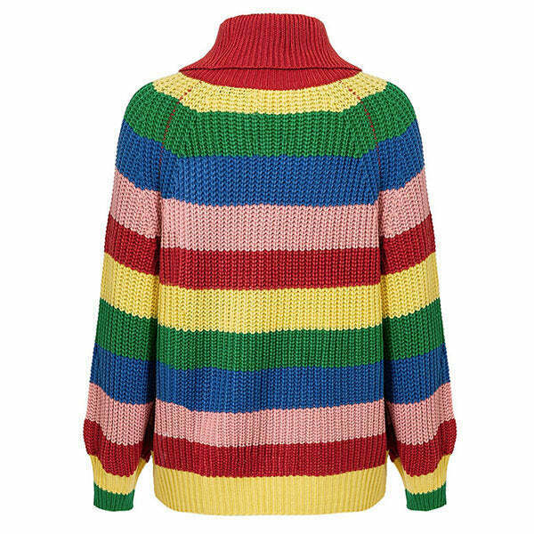 Y2K Retro Rainbow Jumper - Baggy Grunge Style Hoodie for Trendy 2000s Outfits