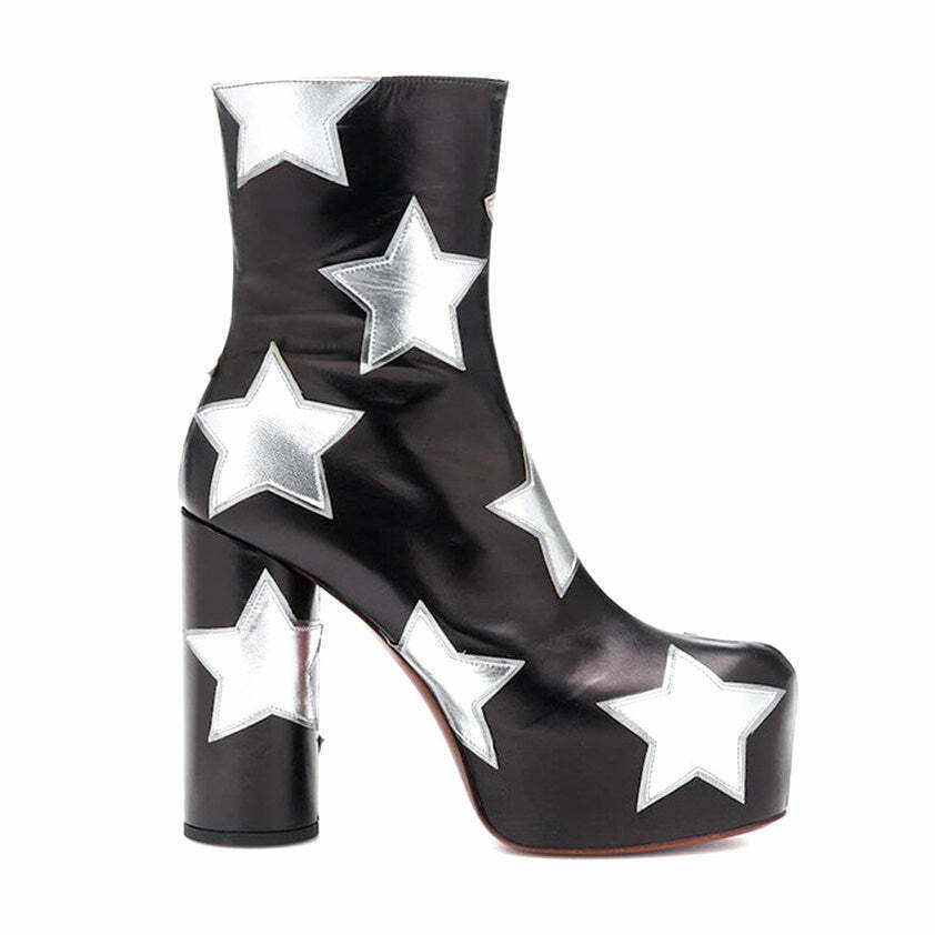 Y2K Star Platform Boots for Grunge Style - Trendy Footwear for Gen Z & K-Pop Fashion