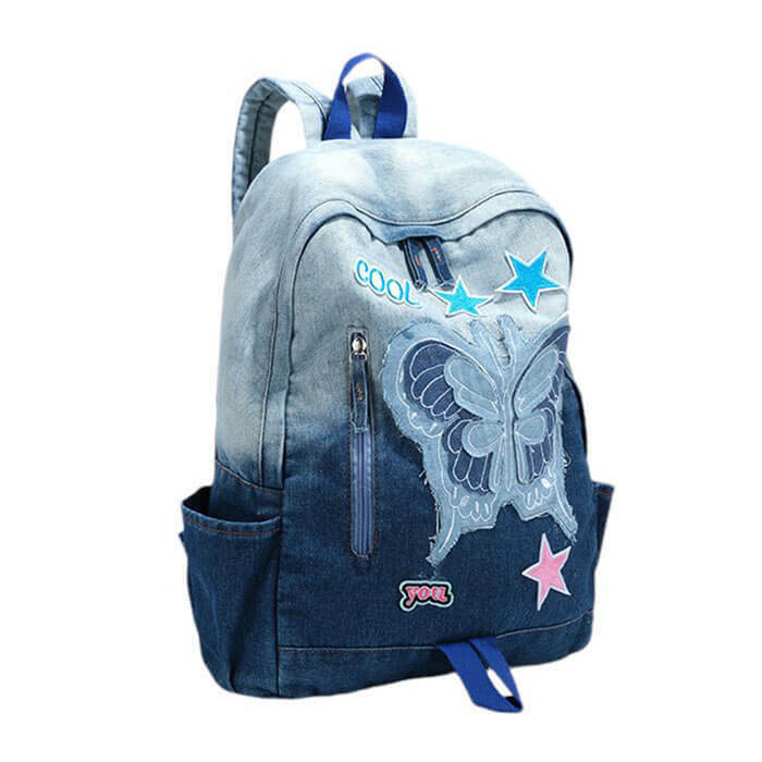 Y2K Style Butterfly Denim Backpack - Trendy Cartoon Design for Fashion-Forward Outfits