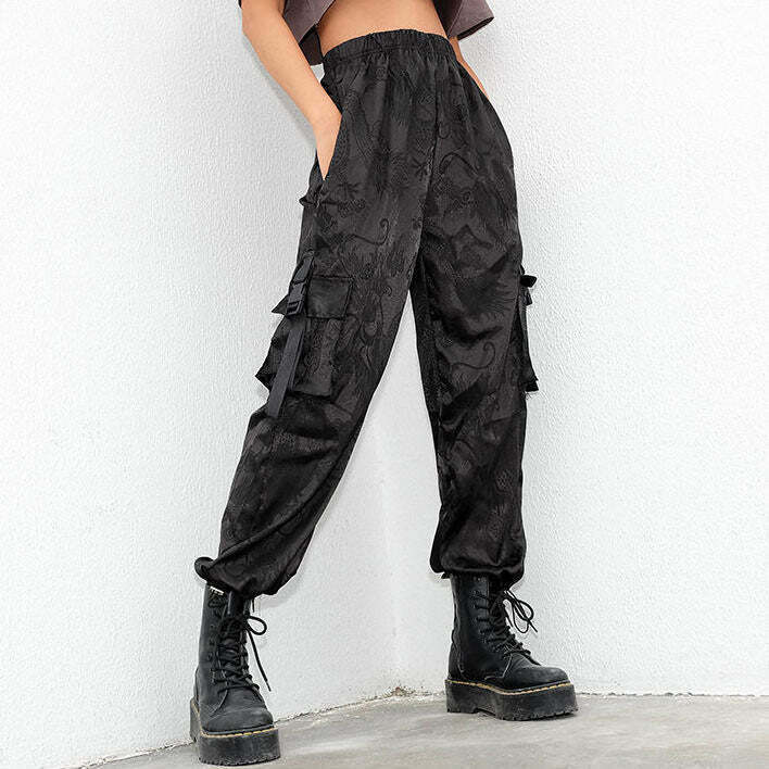 Y2K Style Chinese Dragon Cargo Pants for Trendy Indie Looks and Retro Fashion Revival