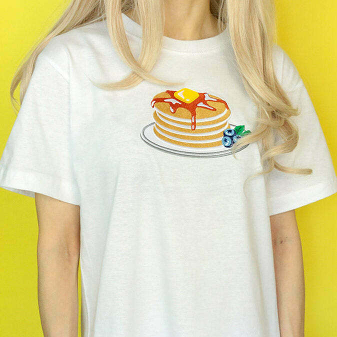 Y2K Style Pancakes T-Shirt for Trendy Vibes - Grunge and Retro Fashion Statement