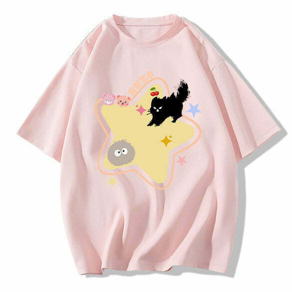 Yellow Star Cat T-Shirt - Trendy Y2K Fashion for Casual Style and Iconic Outfits